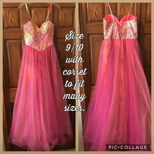 Jeweled Bodice Pastel Prom Dress with Corset Back